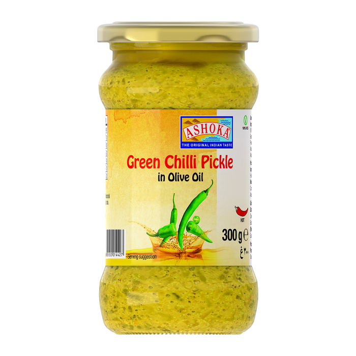 ASHOKA PICKLE GREEN CHILI IN OLIVE OIL, 300 g